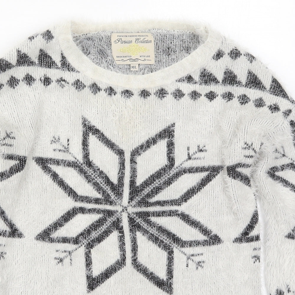 Parisian Womens Grey Crew Neck Geometric Nylon Pullover Jumper Size M   - Snowflake