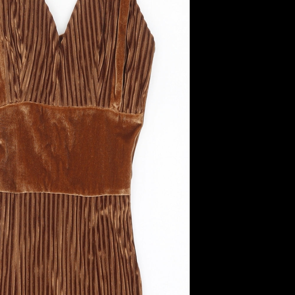 NaaNaa Womens Brown  Polyester Mini  Size 6  Square Neck Zip