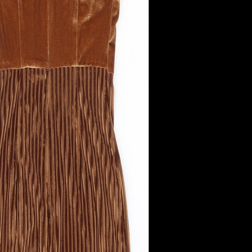 NaaNaa Womens Brown  Polyester Mini  Size 6  Square Neck Zip
