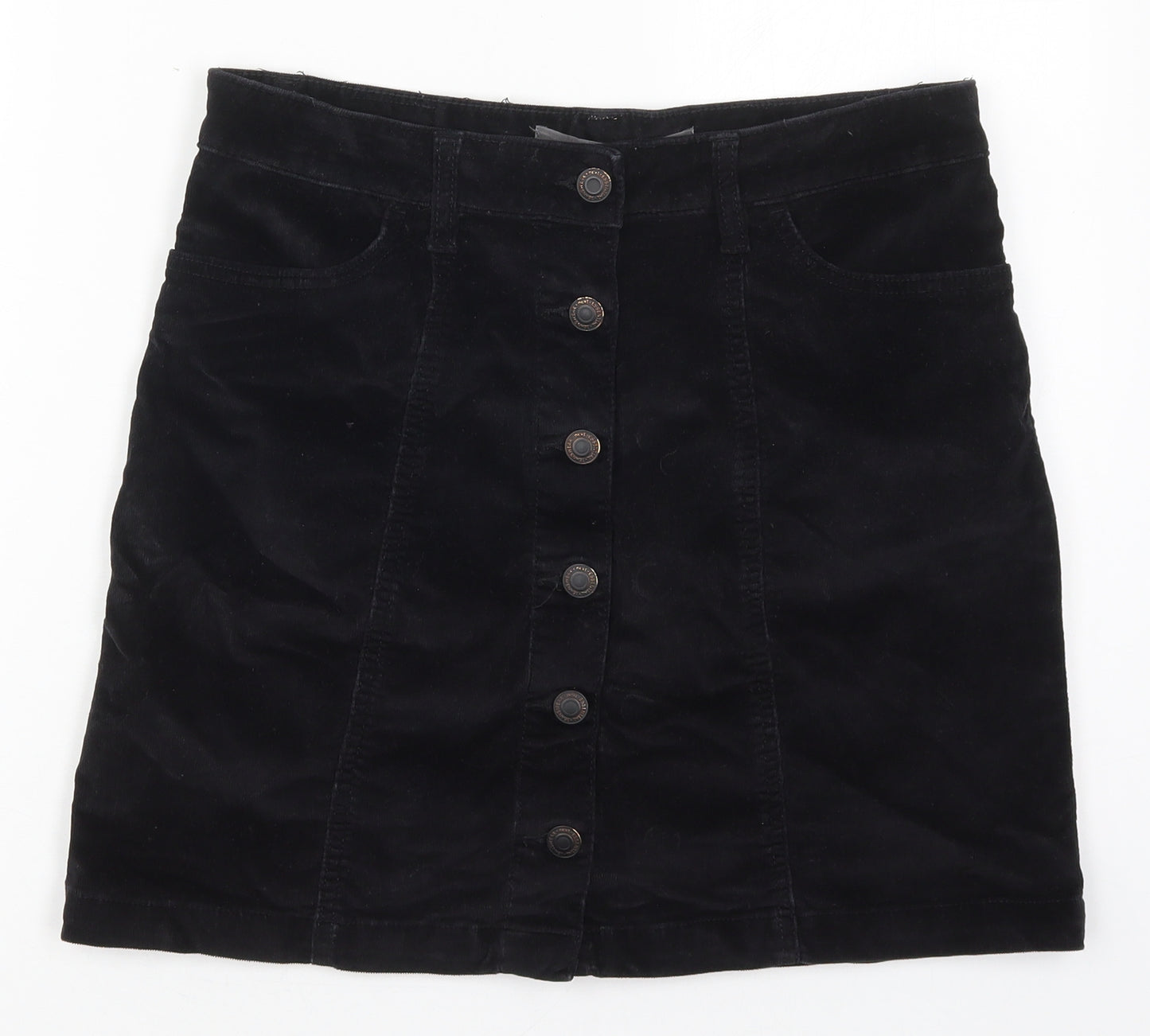 NEXT Womens Black  Cotton Mini Skirt Size 10   Button
