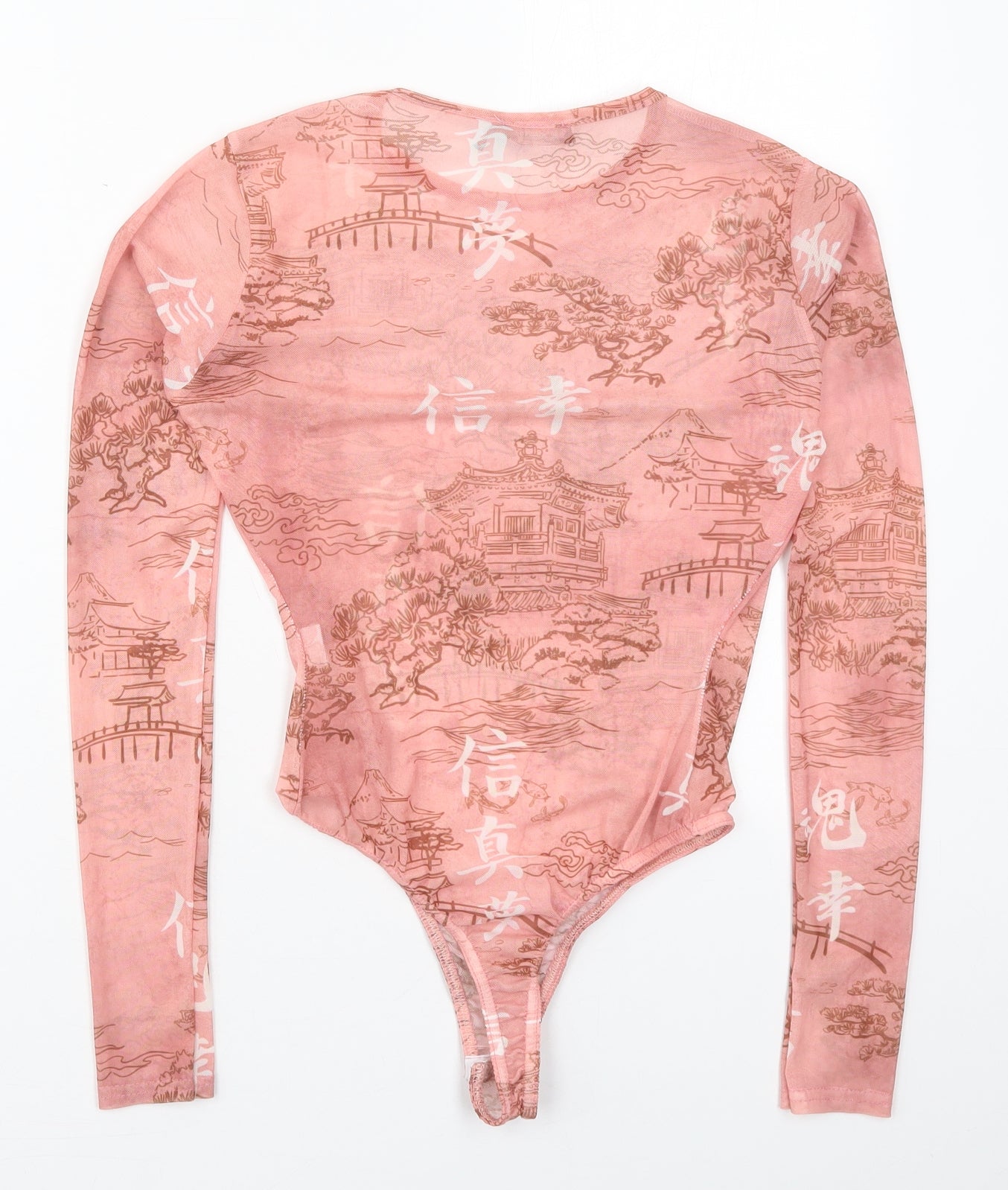 PRETTYLITTLETHING Womens Pink  Polyester Bodysuit One-Piece Size 12  Button - Chinese Prints