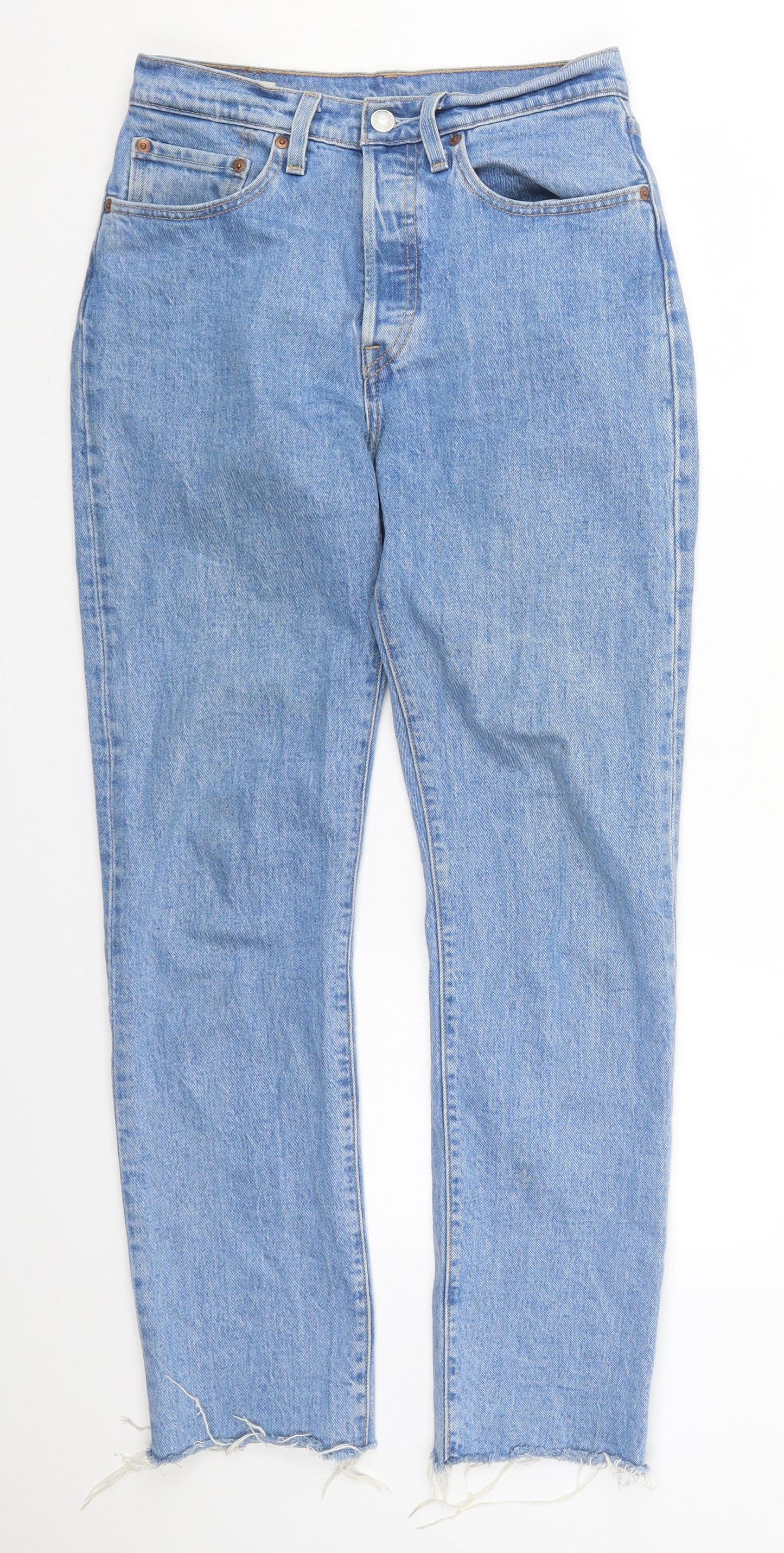 Levi's Womens Blue  Cotton Straight Jeans Size 27 in L29 in Regular Button - Distressed Hem