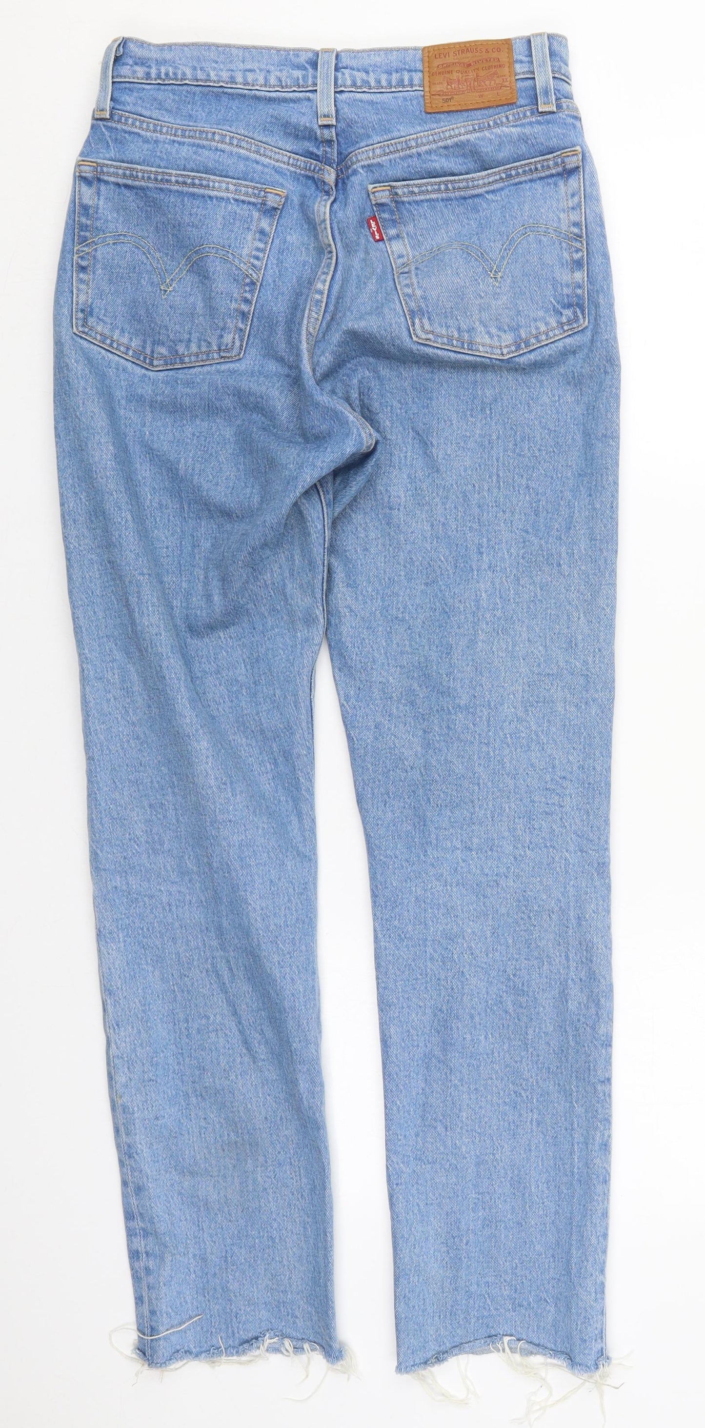 Levi's Womens Blue  Cotton Straight Jeans Size 27 in L29 in Regular Button - Distressed Hem