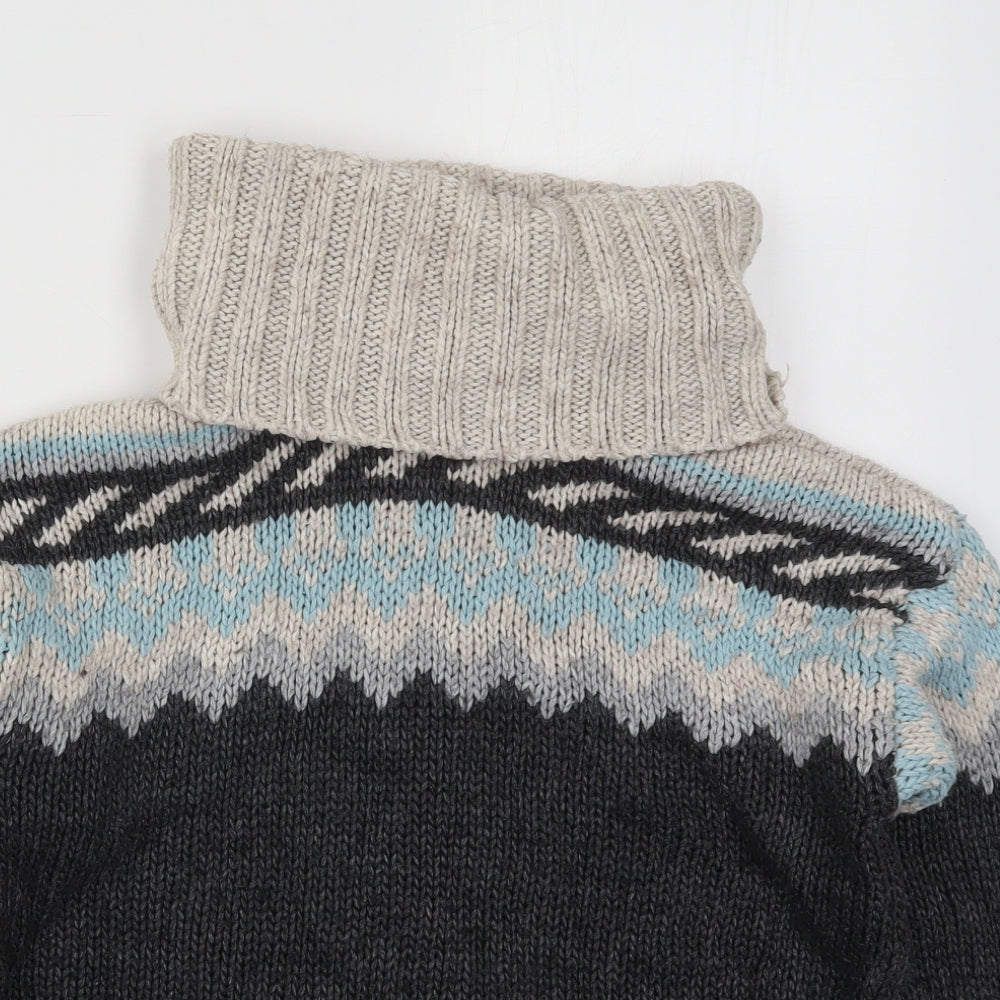 Pull&Bear Womens Grey Roll Neck Fair Isle Acrylic Pullover Jumper Size S