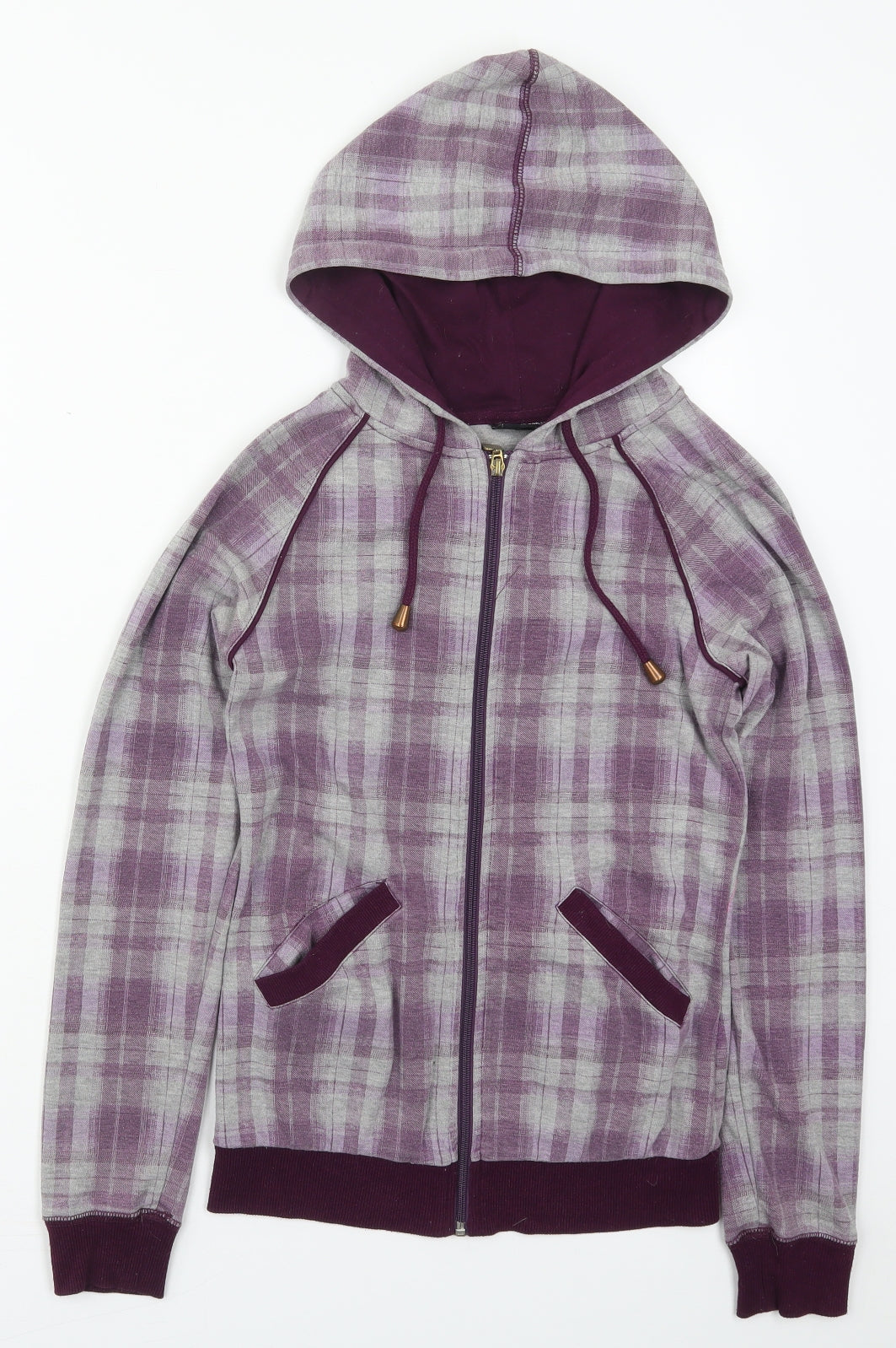 Colours of The World Womens Purple Check Cotton Full Zip Hoodie Size S  Zip