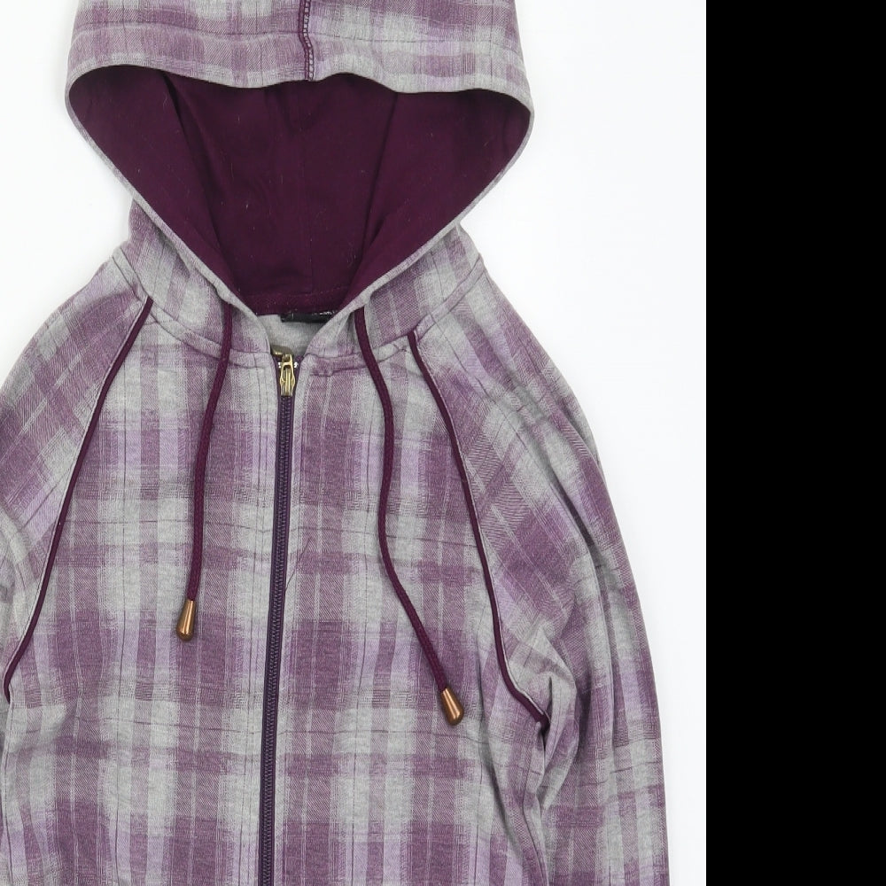 Colours of The World Womens Purple Check Cotton Full Zip Hoodie Size S  Zip