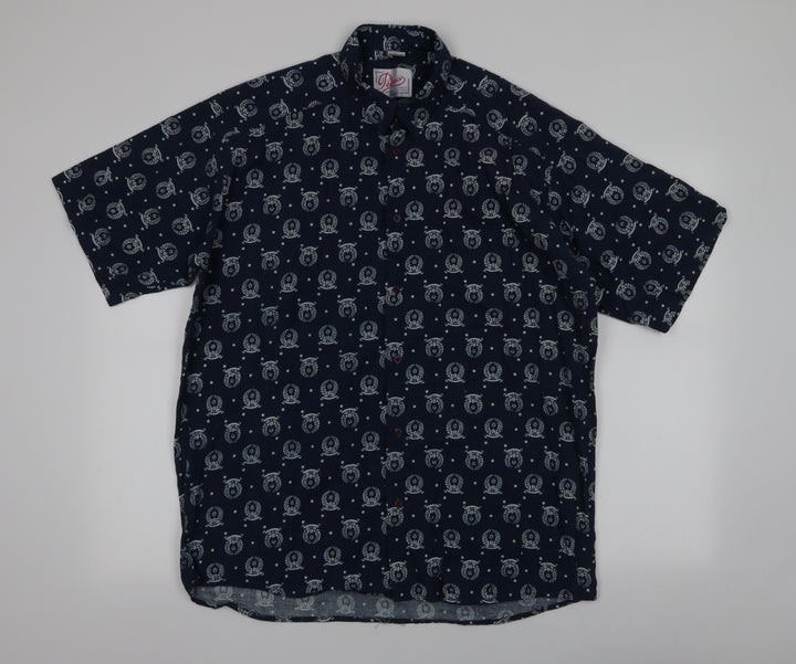 Pelaco Mens Blue Geometric Polyester  Button-Up Size L Collared Button