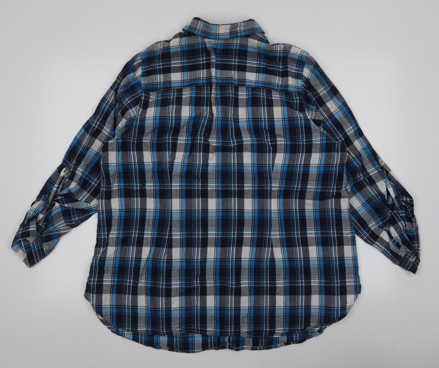 Yours Womens Blue Plaid 100% Cotton Jersey Button-Up Size 26 Collared