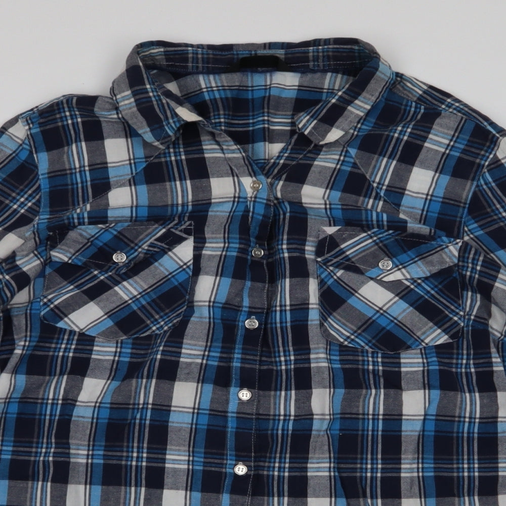 Yours Womens Blue Plaid 100% Cotton Jersey Button-Up Size 26 Collared