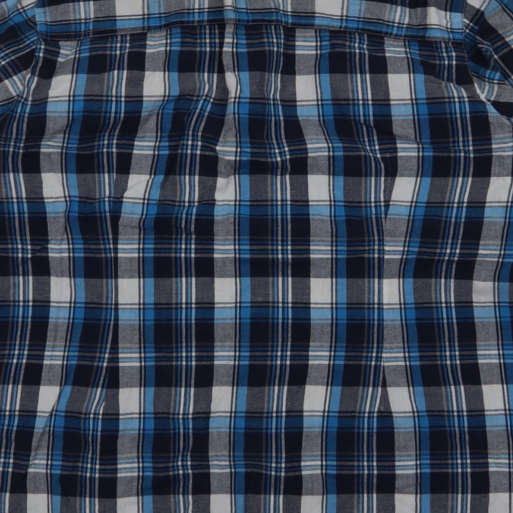 Yours Womens Blue Plaid 100% Cotton Jersey Button-Up Size 26 Collared