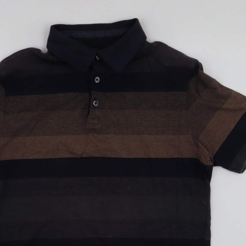 Marks and Spencer Mens Multicoloured Striped 100% Cotton  Polo Size S Collared Button