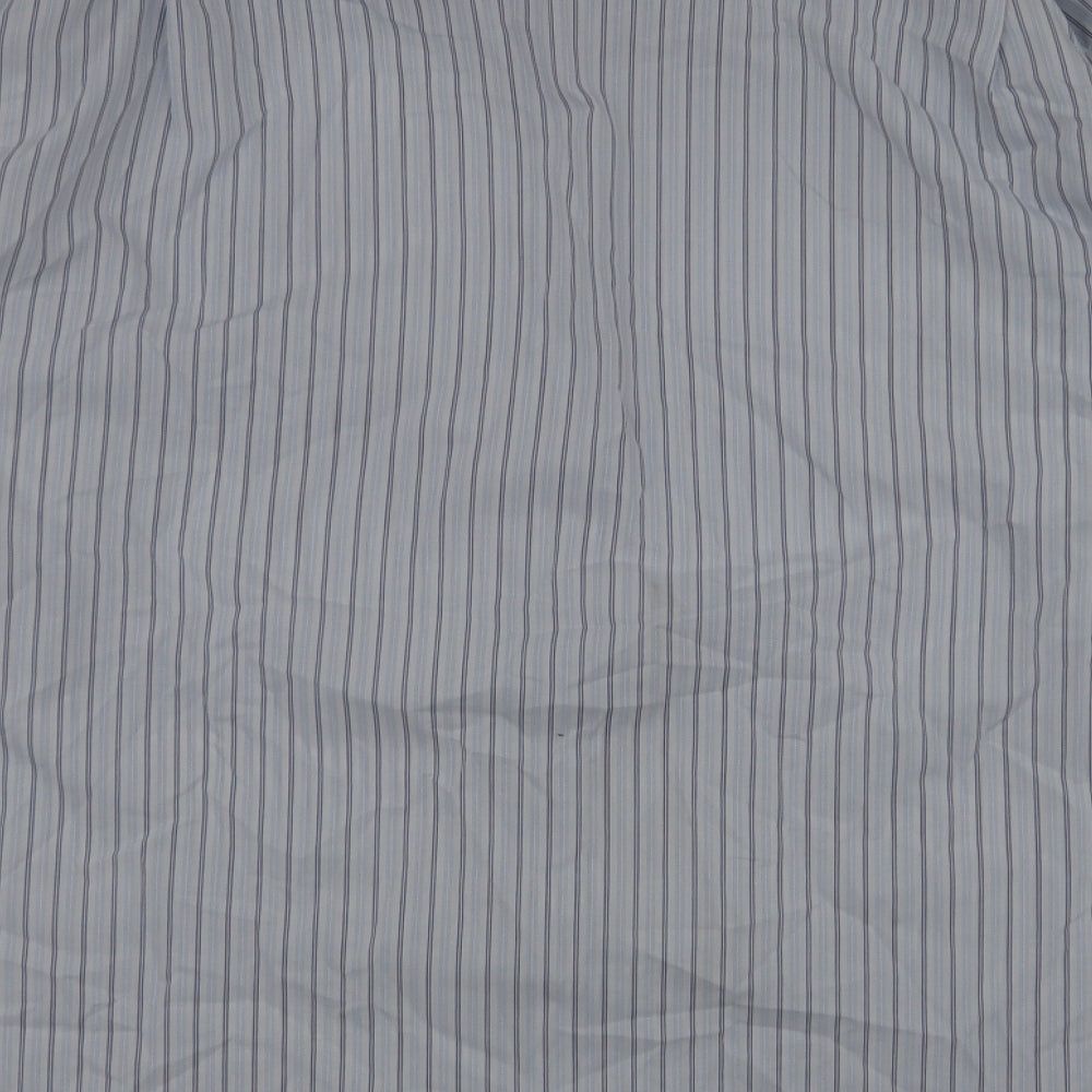 Thomas Nash Mens Blue Striped Polyester  Dress Shirt Size 17.5 Collared Button