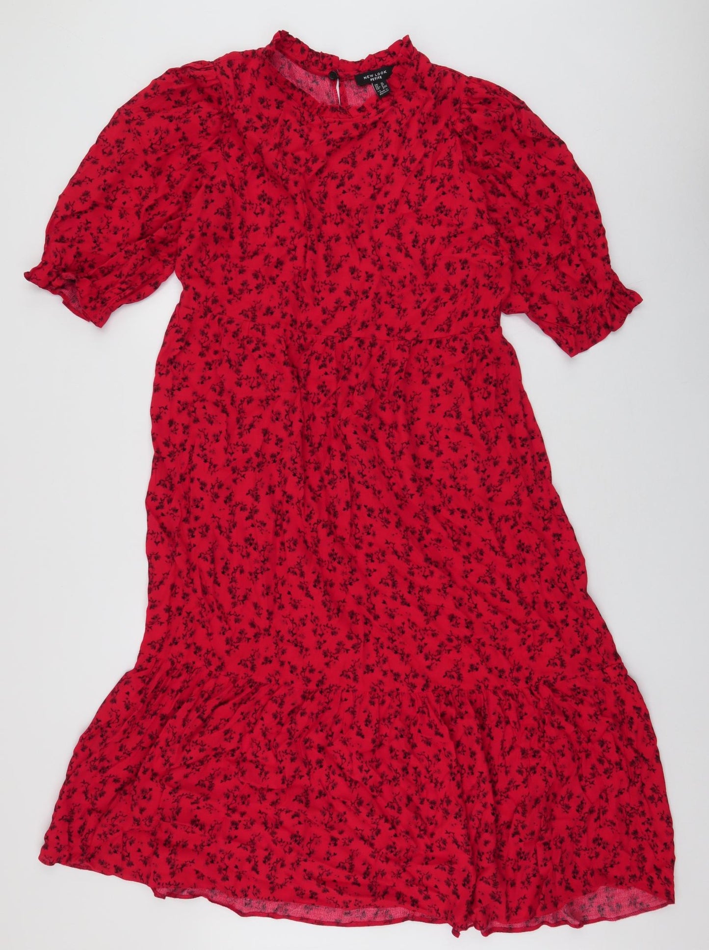 New Look Womens Red Floral Viscose Trapeze & Swing  Size 10  Round Neck Button
