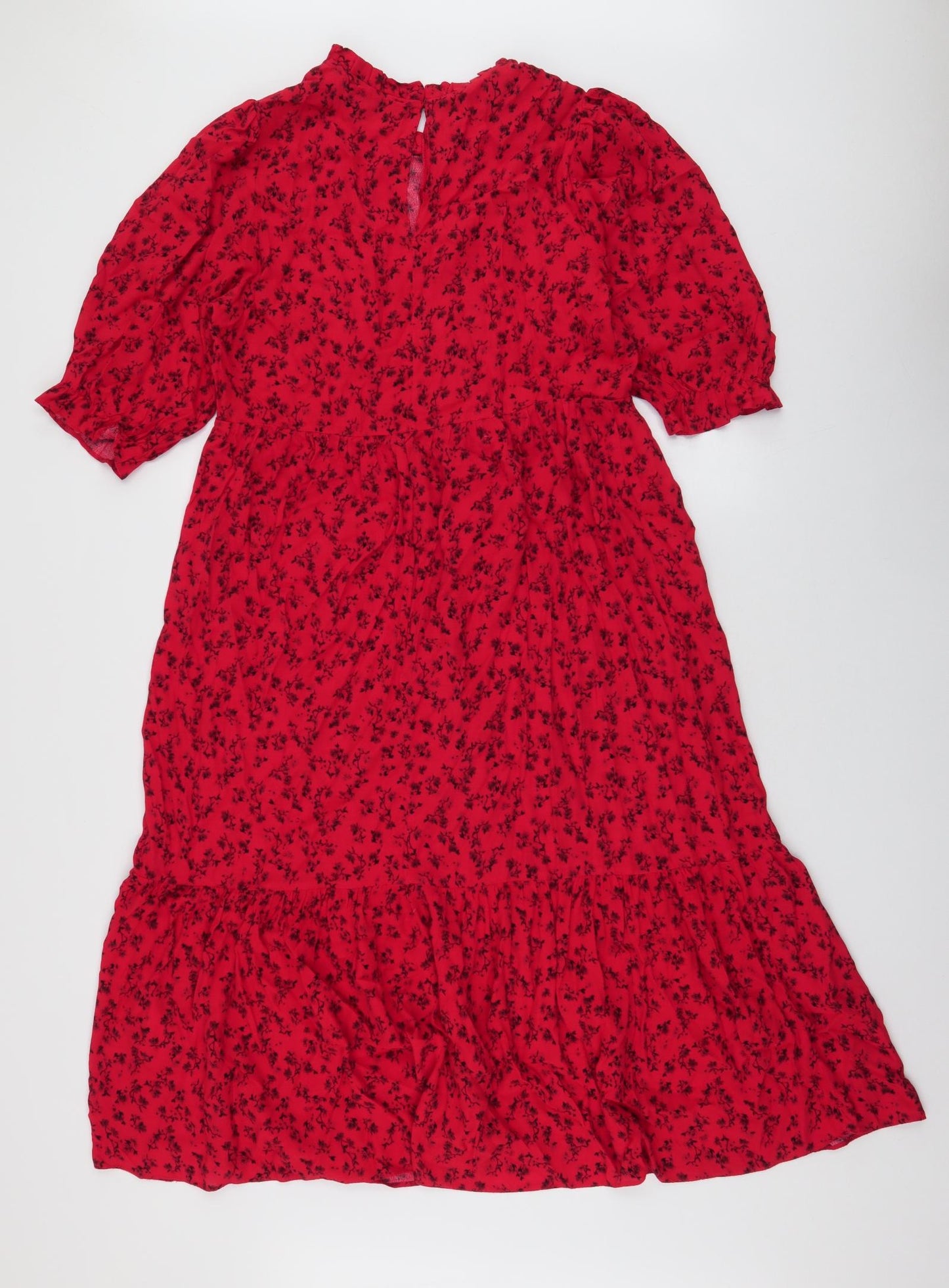 New Look Womens Red Floral Viscose Trapeze & Swing  Size 10  Round Neck Button