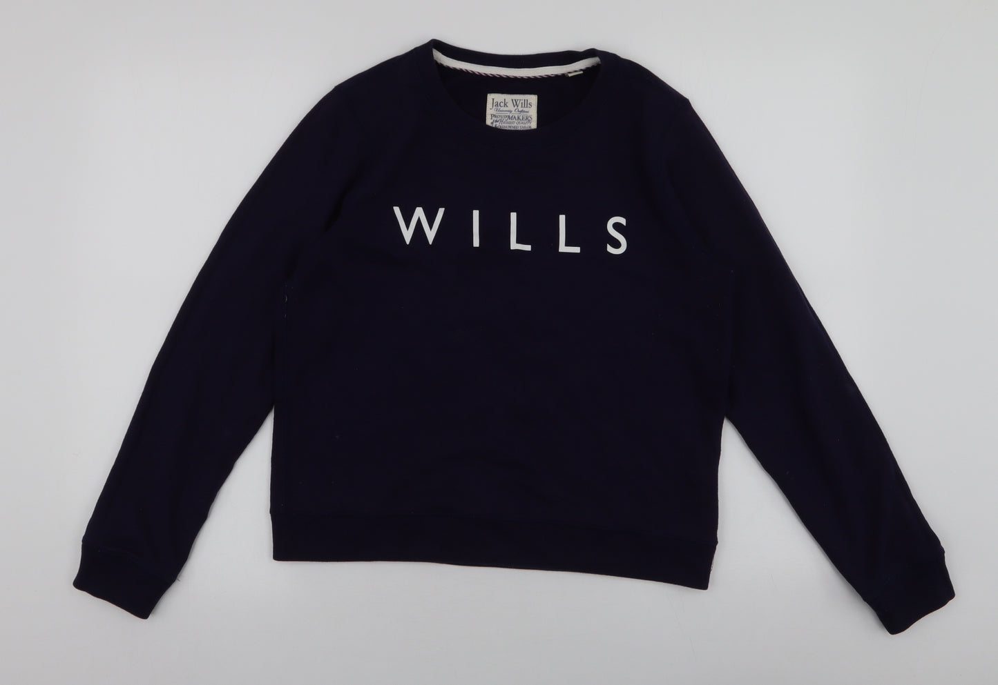 Jack Wills Womens Blue  Cotton Pullover Sweatshirt Size 12  Pullover