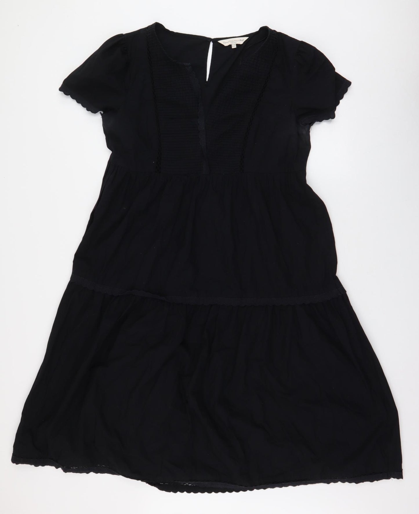 F&F Womens Black  100% Cotton Trapeze & Swing  Size 14  V-Neck Pullover