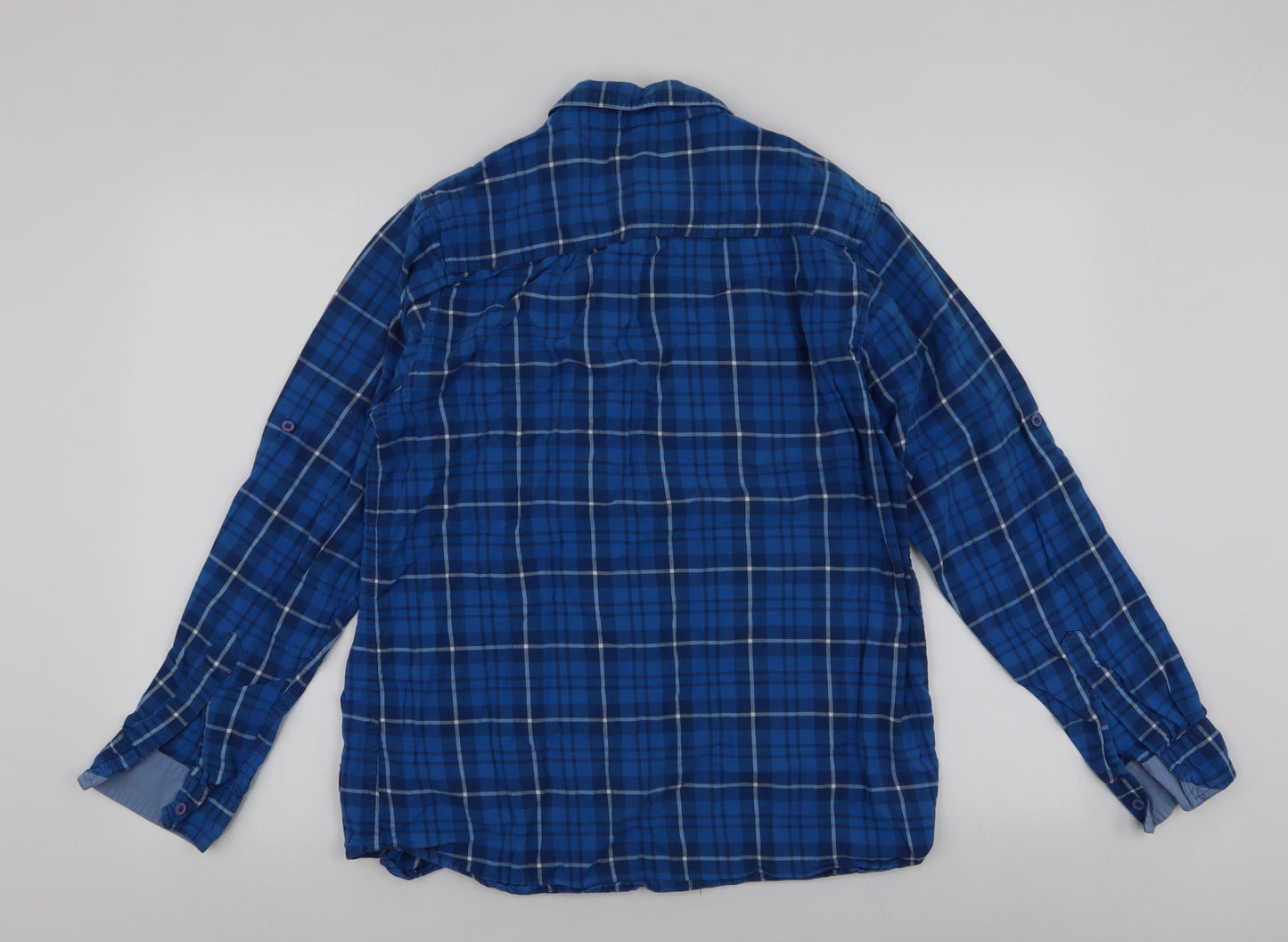 Mineral  Mens Blue Plaid Cotton  Button-Up Size XL Collared Button