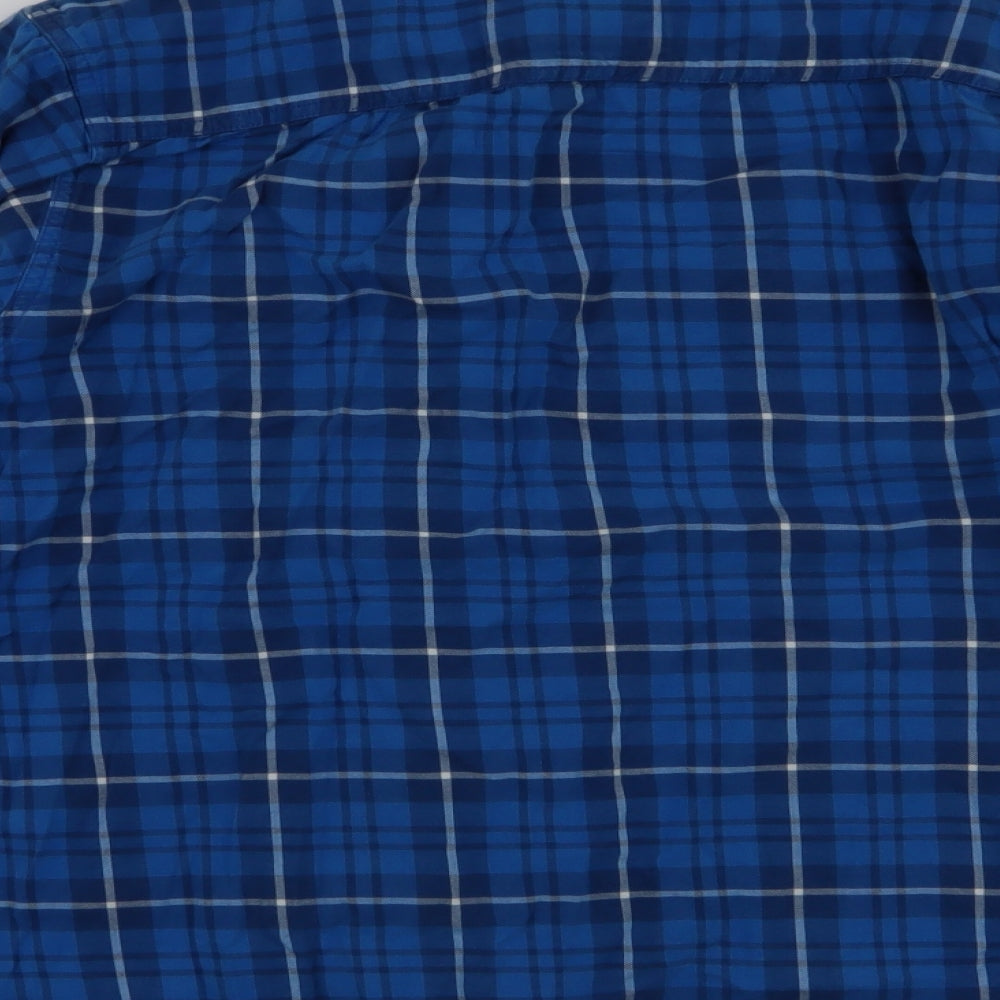 Mineral  Mens Blue Plaid Cotton  Button-Up Size XL Collared Button