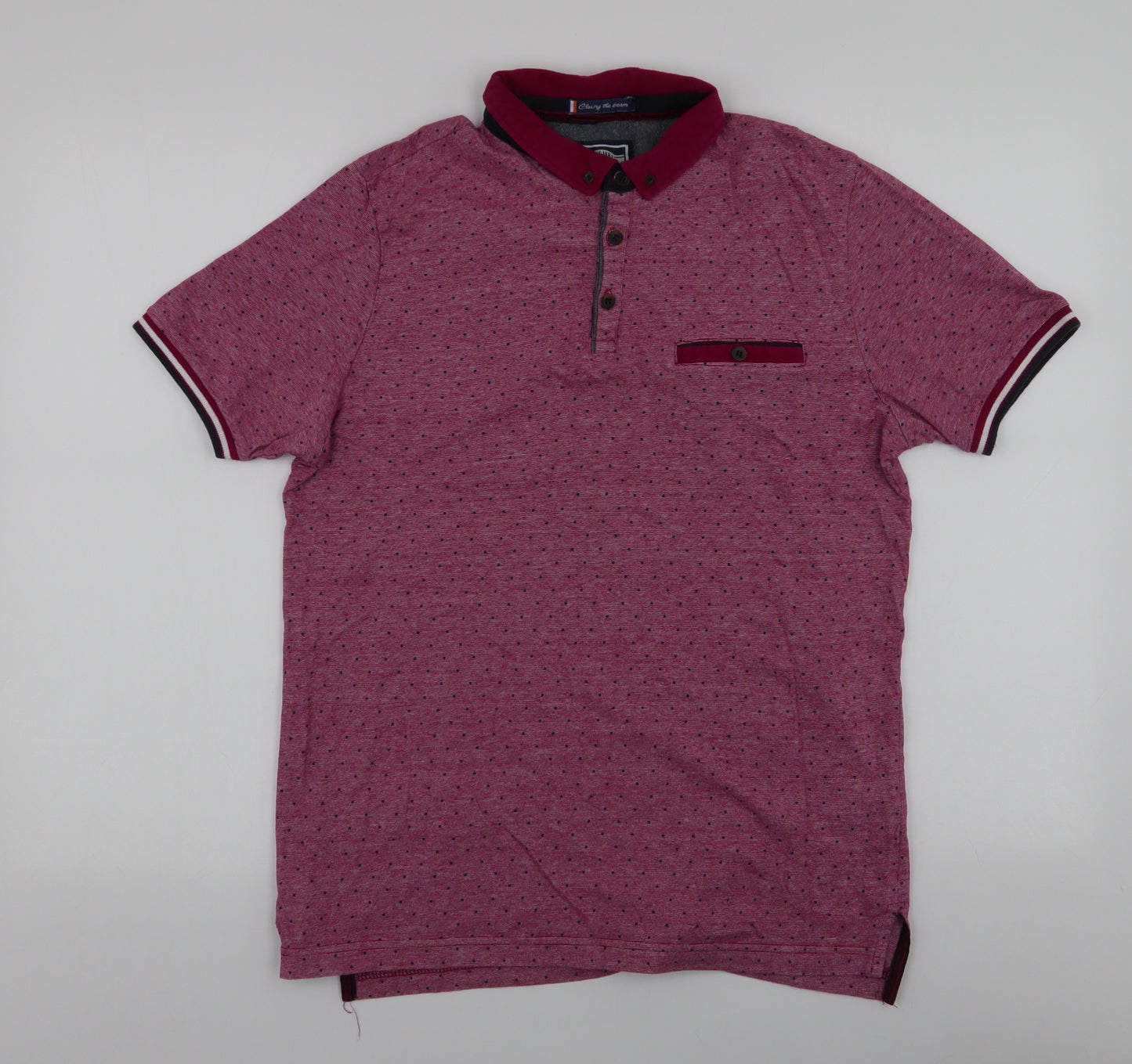 Le Shark Mens Pink Spotted 100% Cotton  Polo Size M Collared Button