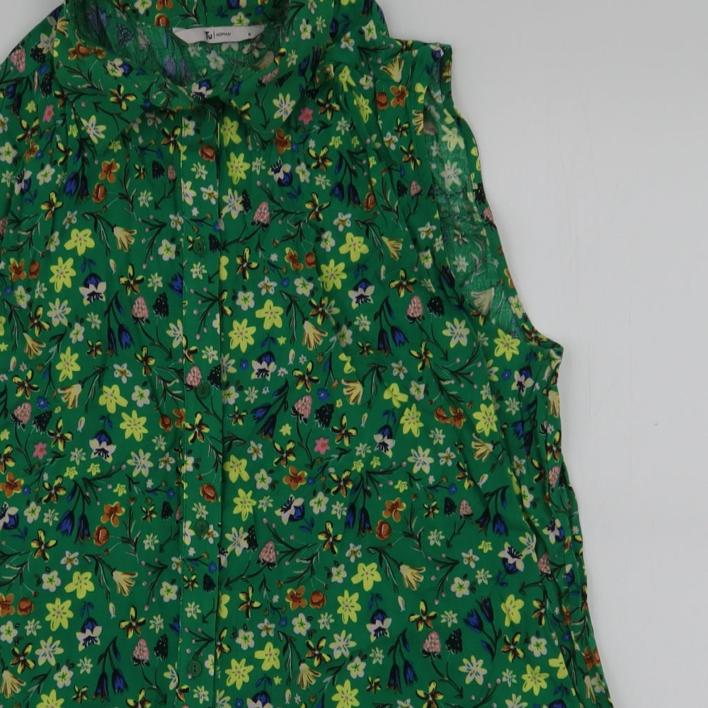 TU Womens Green Floral Viscose Basic Blouse Size 16 Collared