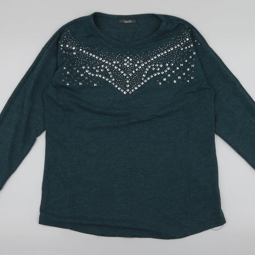 South  Womens Green Round Neck  Polyester Pullover Jumper Size 14