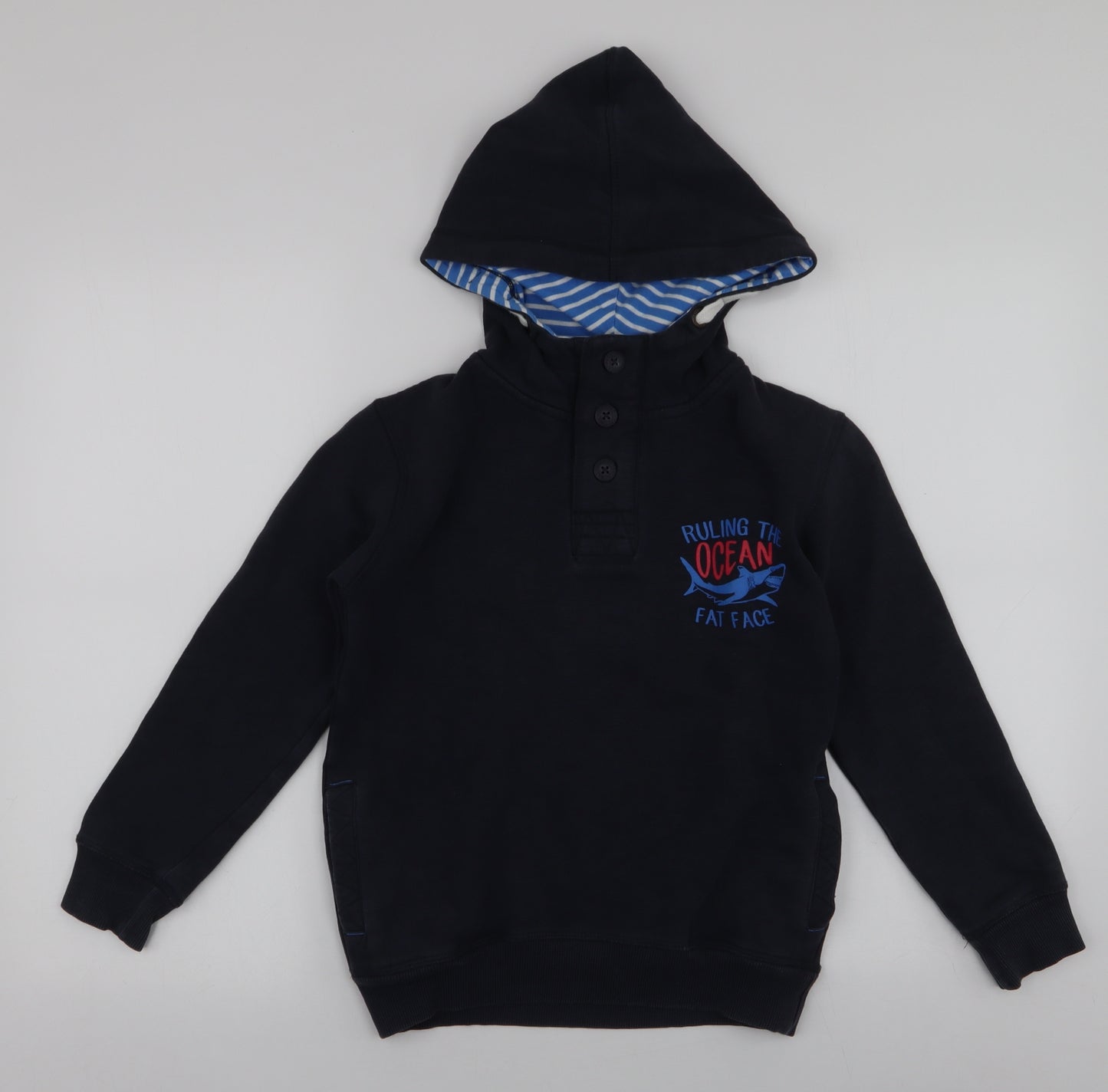 Fat Face  Boys Blue  Cotton Pullover Hoodie Size 8-9 Years  Pullover - Shark