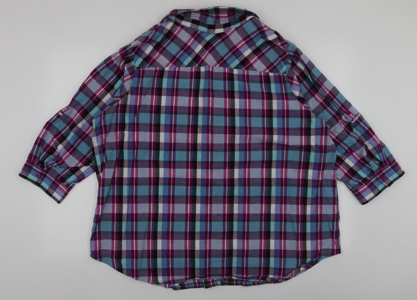 Preworn Womens Multicoloured Plaid 100% Cotton Jersey Button-Up Size 26 V-Neck