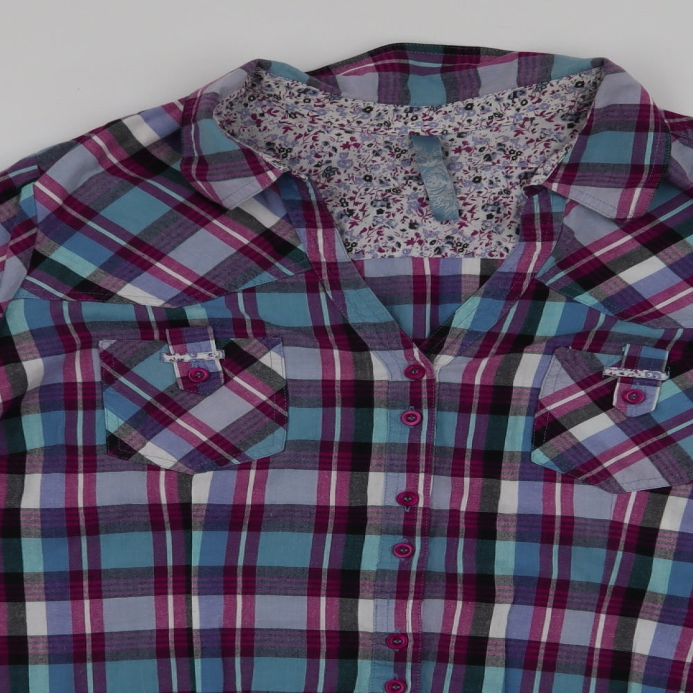 Preworn Womens Multicoloured Plaid 100% Cotton Jersey Button-Up Size 26 V-Neck