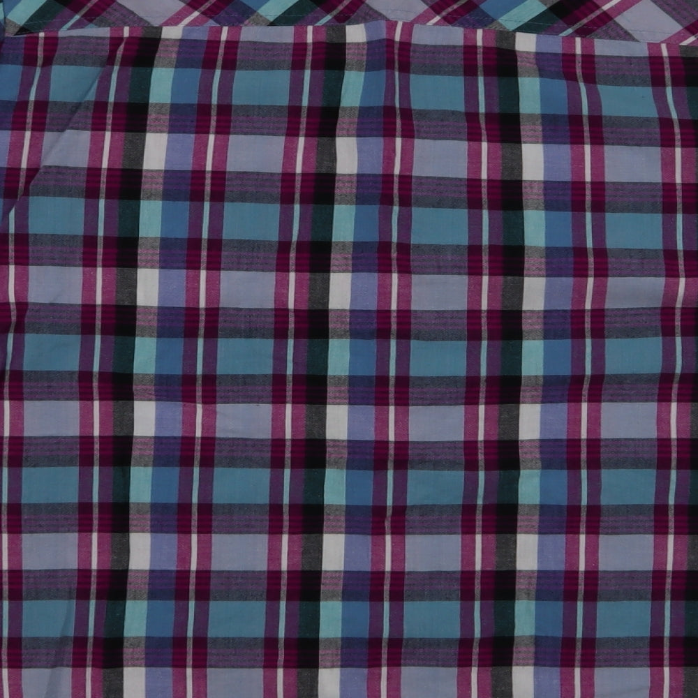 Preworn Womens Multicoloured Plaid 100% Cotton Jersey Button-Up Size 26 V-Neck