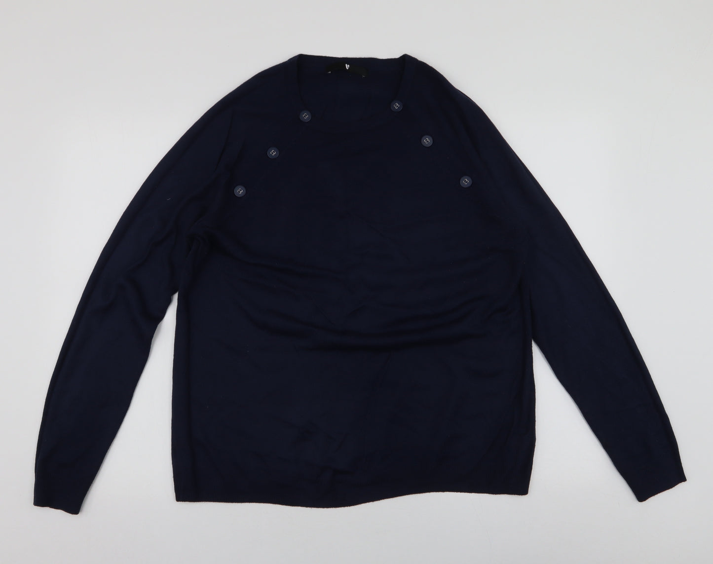 V by Very Womens Blue Round Neck  Acrylic Pullover Jumper Size 14
