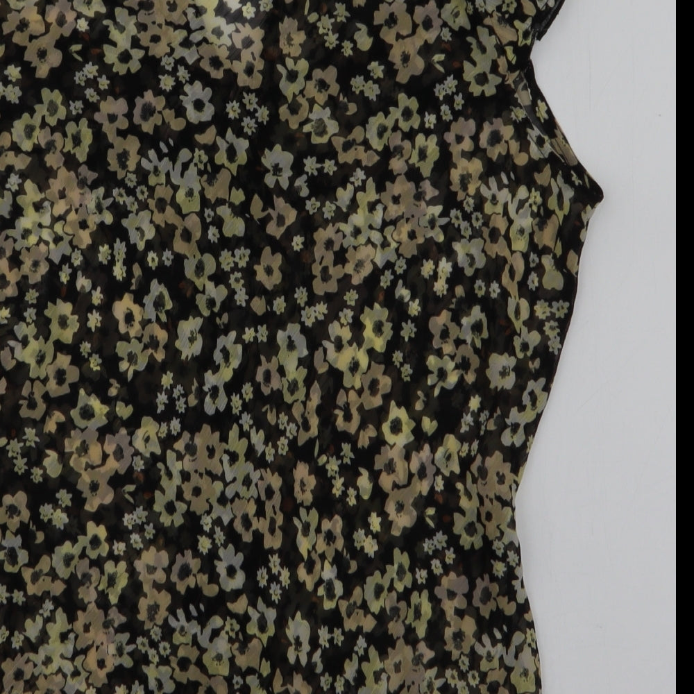 John Rocha Womens Black Floral Polyester Basic Blouse Size 16 V-Neck