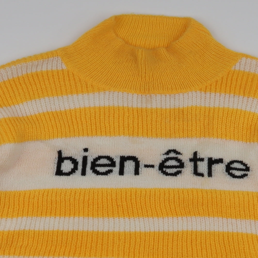 Neon Rose Womens Yellow High Neck Striped Acrylic Pullover Jumper Size 22   - Bien-etre
