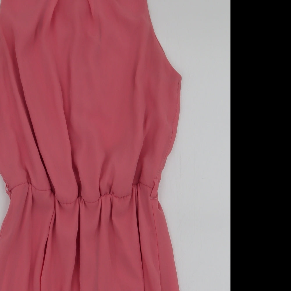 New Look Womens Pink  Polyester Skater Dress  Size 14  Round Neck Button