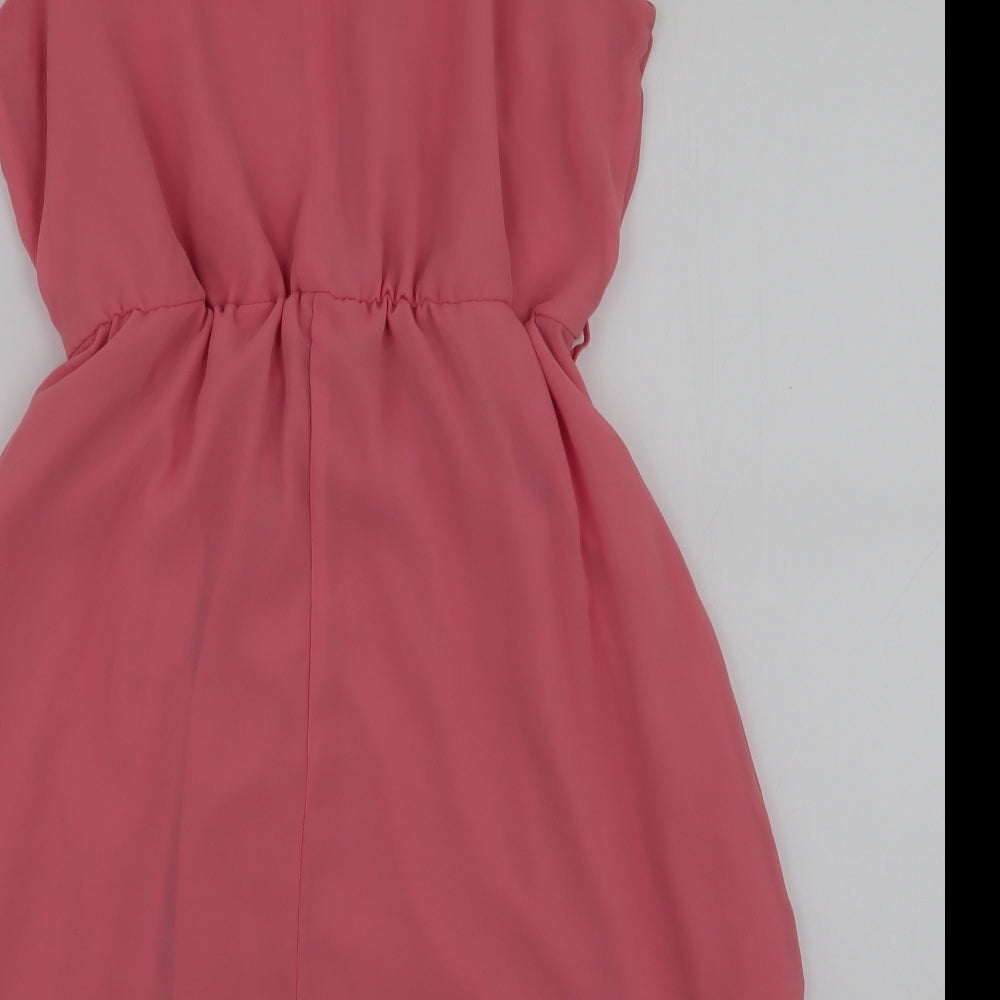 New Look Womens Pink  Polyester Skater Dress  Size 14  Round Neck Button