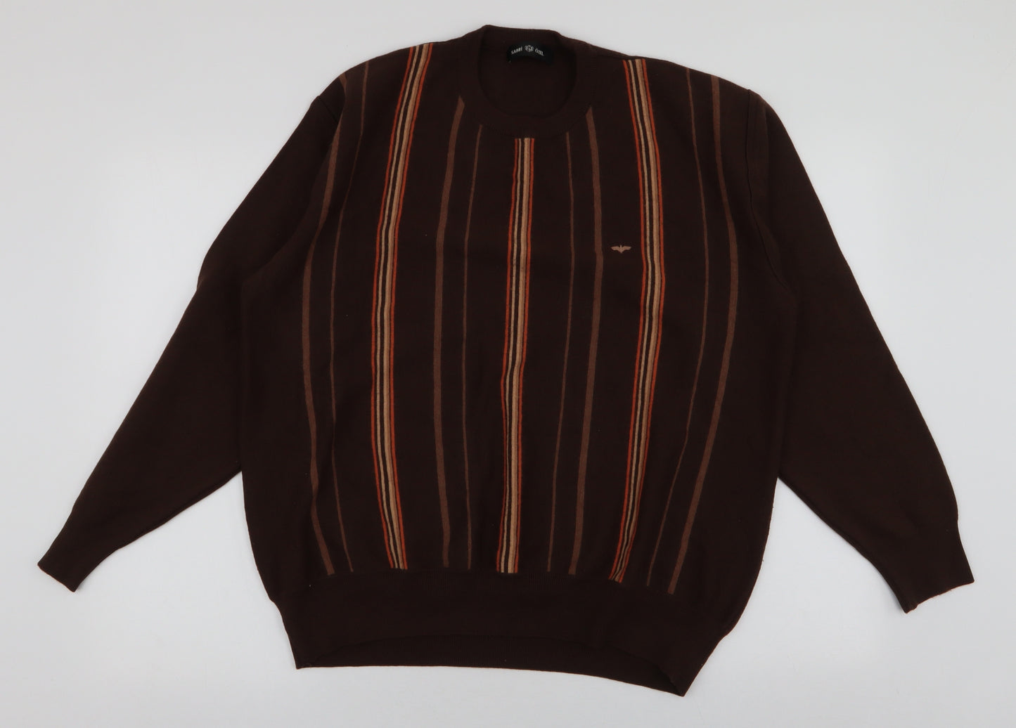 Sabri Ozel Mens Brown Round Neck Striped Polyester Pullover Jumper Size XL