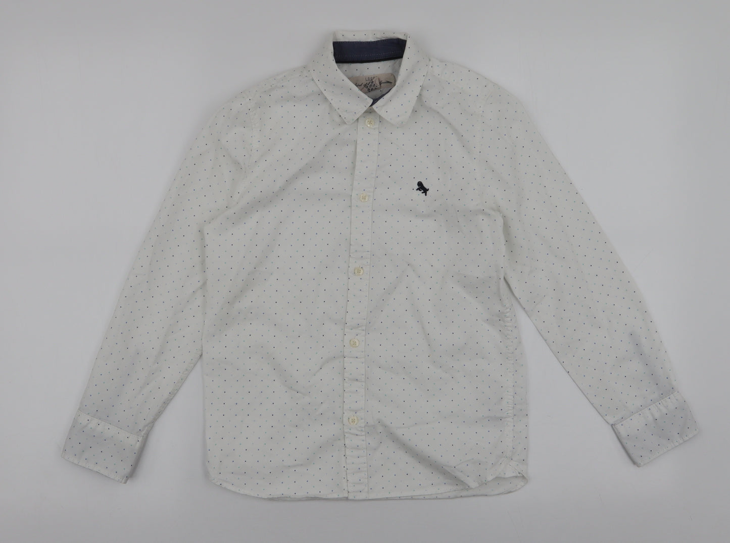 L.O.G.G Boys White Spotted 100% Cotton Basic Dress Shirt Size 9 Years Collared Button