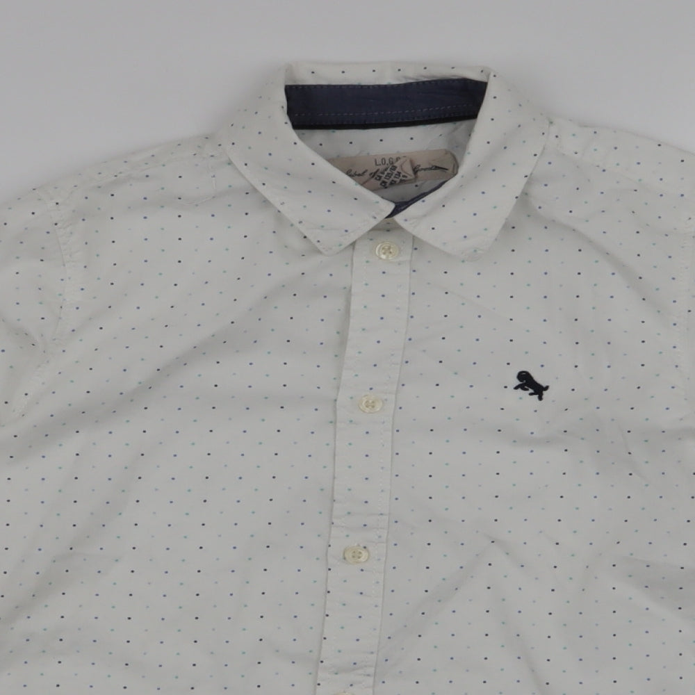 L.O.G.G Boys White Spotted 100% Cotton Basic Dress Shirt Size 9 Years Collared Button