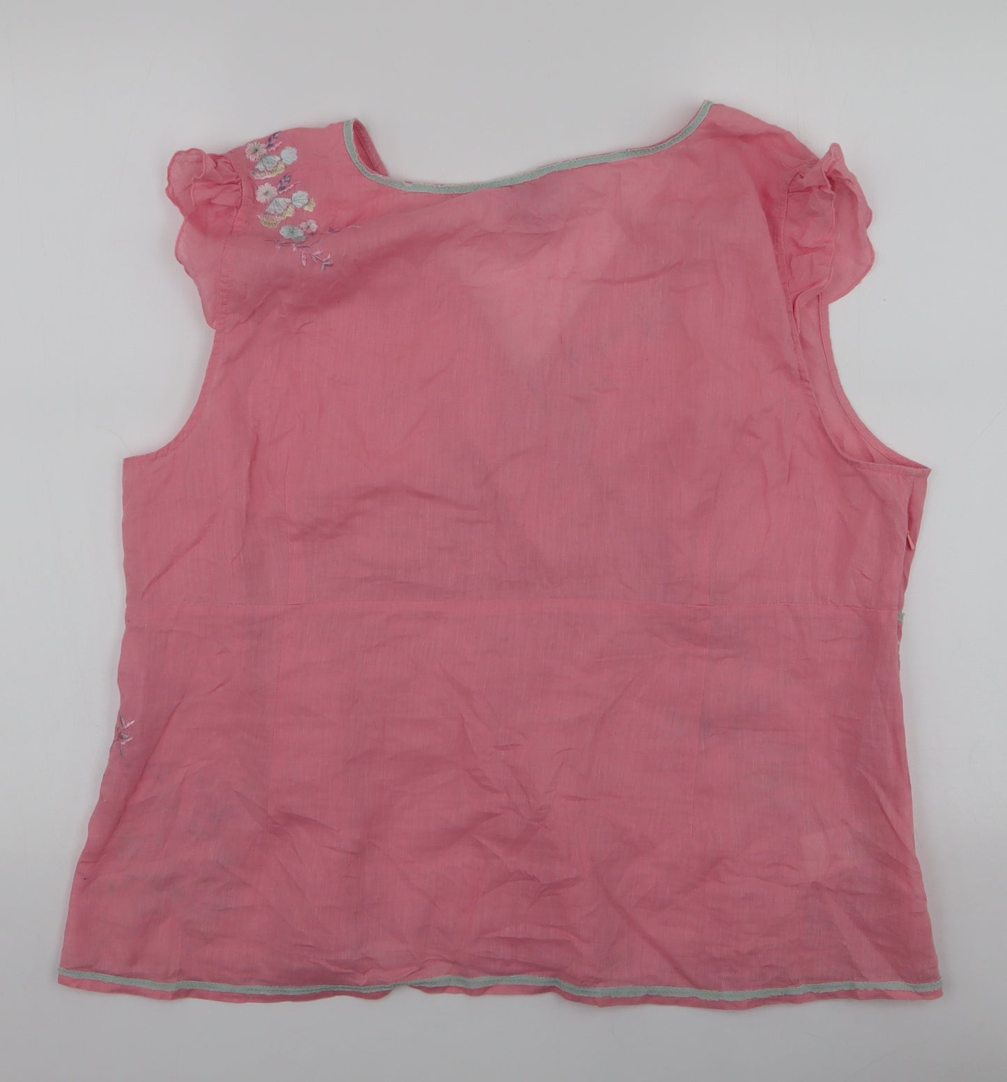 Monsoon Womens Pink Floral Linen Basic Blouse Size 22 V-Neck