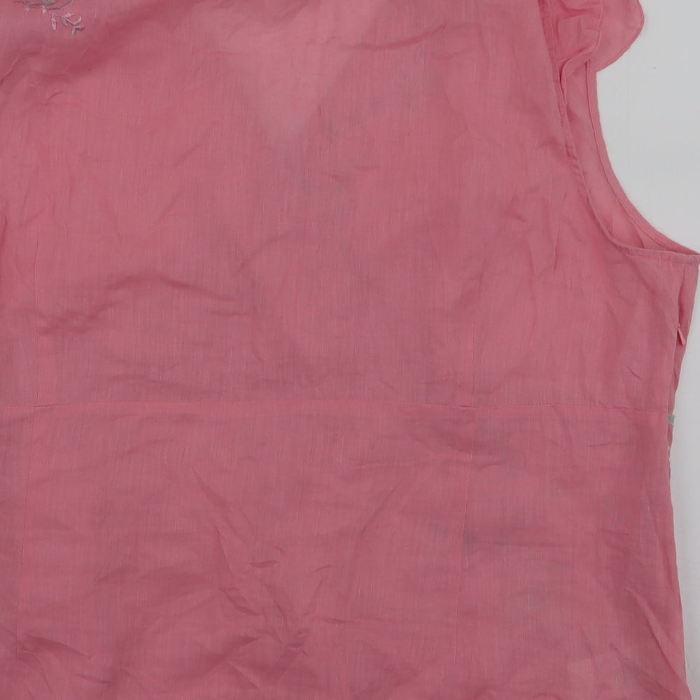 Monsoon Womens Pink Floral Linen Basic Blouse Size 22 V-Neck