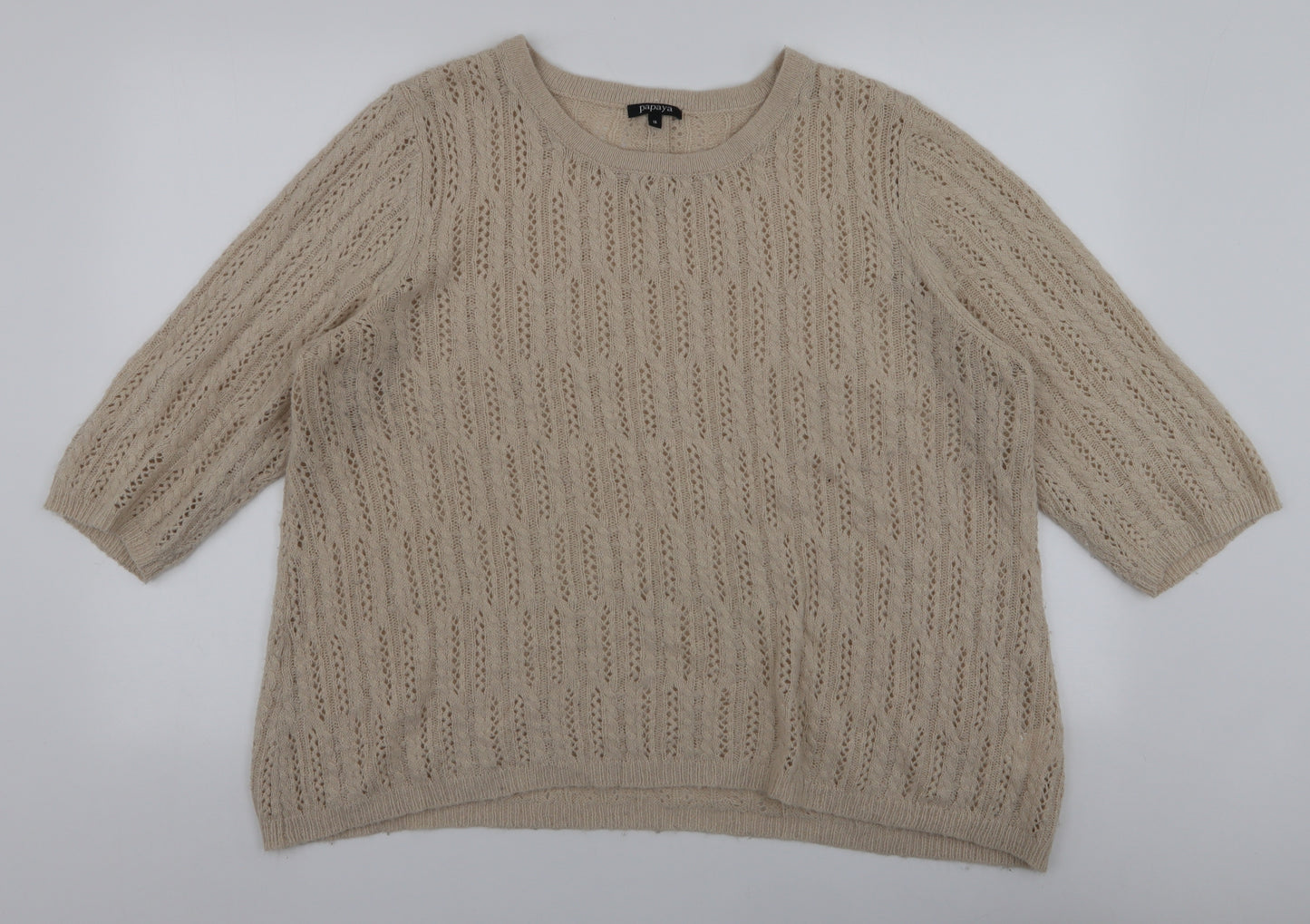 Papaya Womens Beige Round Neck  Acrylic Pullover Jumper Size 18