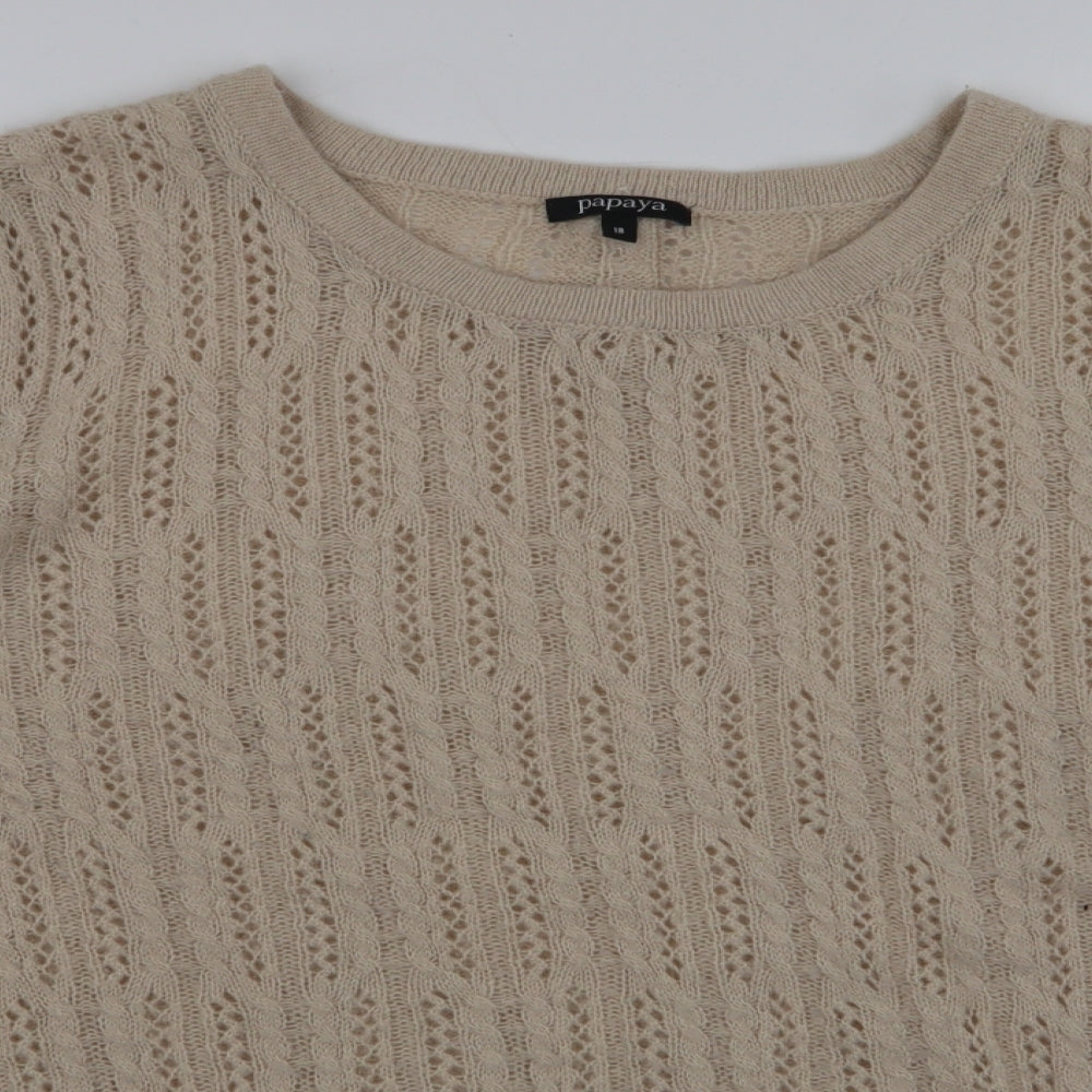 Papaya Womens Beige Round Neck  Acrylic Pullover Jumper Size 18