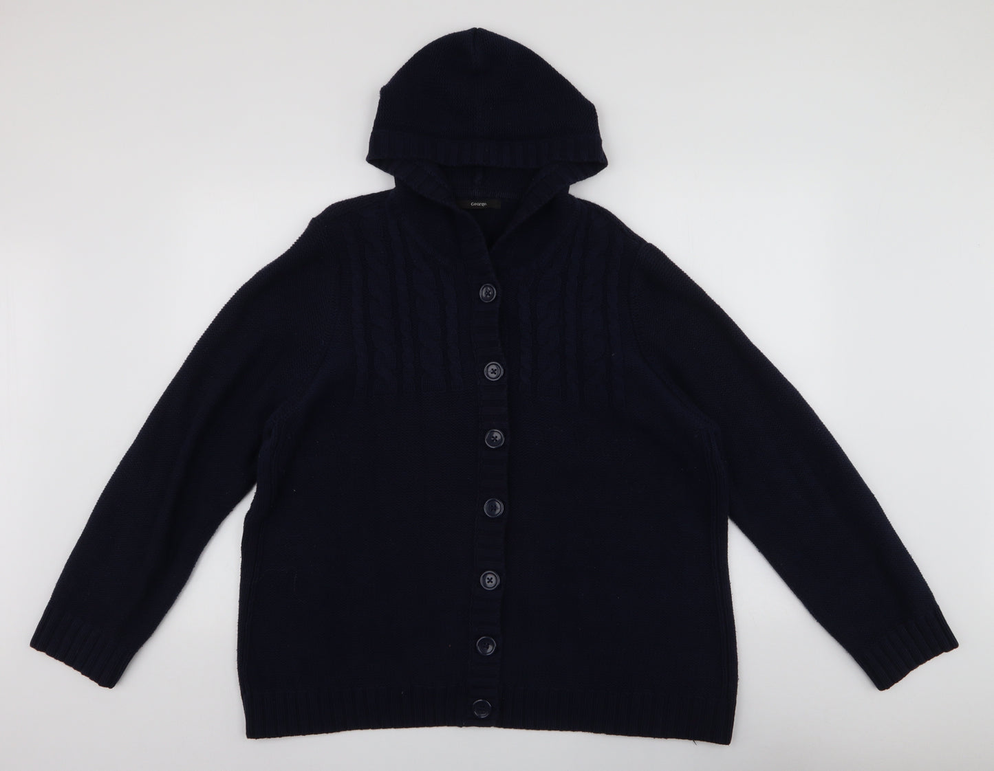 George Womens Blue Round Neck  Cotton Cardigan Jumper Size 24