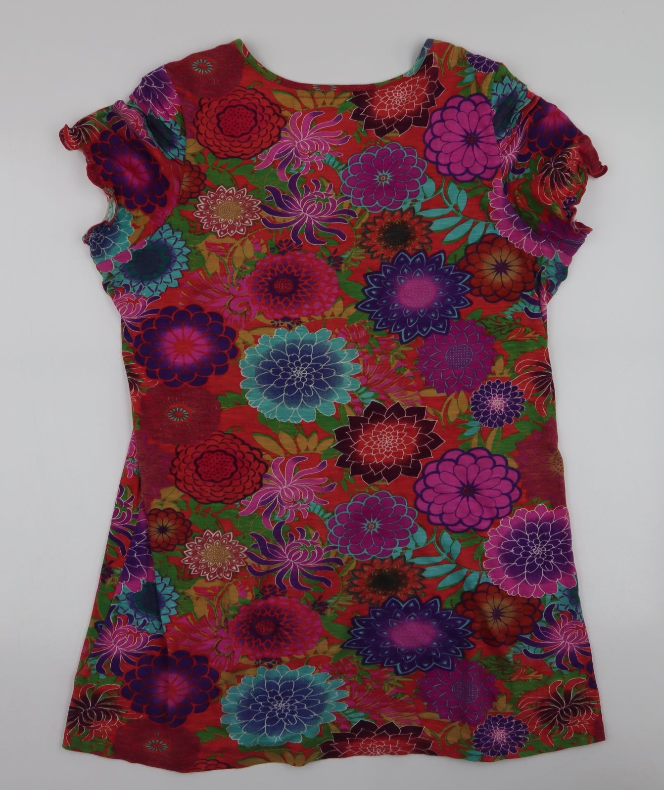 NEXT Womens Multicoloured Floral 100% Cotton Jersey Blouse Size 14 Round Neck