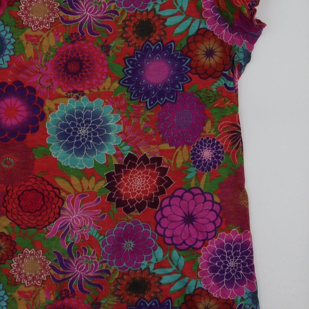 NEXT Womens Multicoloured Floral 100% Cotton Jersey Blouse Size 14 Round Neck