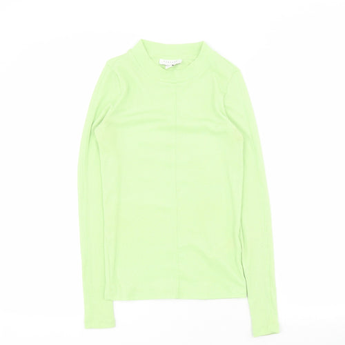 Topshop Womens Green  Polyester Basic T-Shirt Size 8 Mock Neck