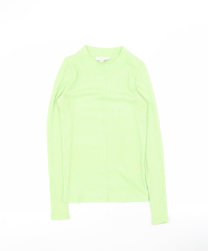 Topshop Womens Green Polyester Basic T-Shirt Size 8 Mock Neck