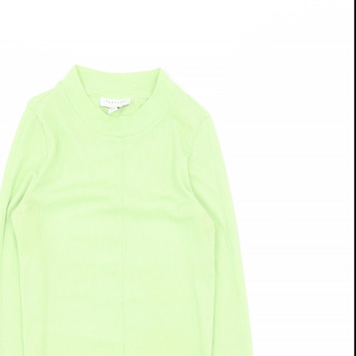 Topshop Womens Green  Polyester Basic T-Shirt Size 8 Mock Neck