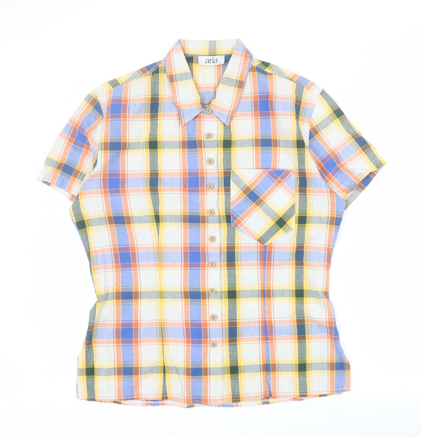 Aria Womens Multicoloured Plaid Polyester Basic Button-Up Size 12 Collared