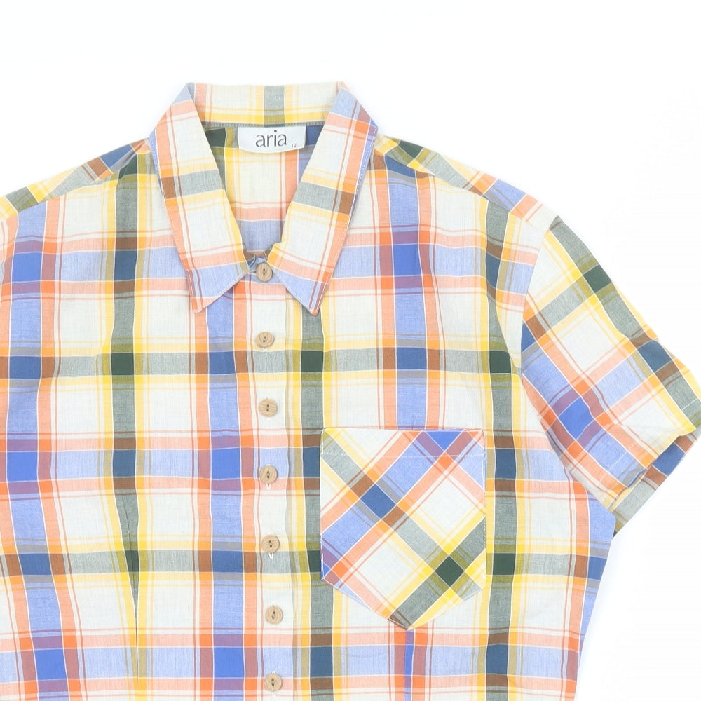 Aria Womens Multicoloured Plaid Polyester Basic Button-Up Size 12 Collared