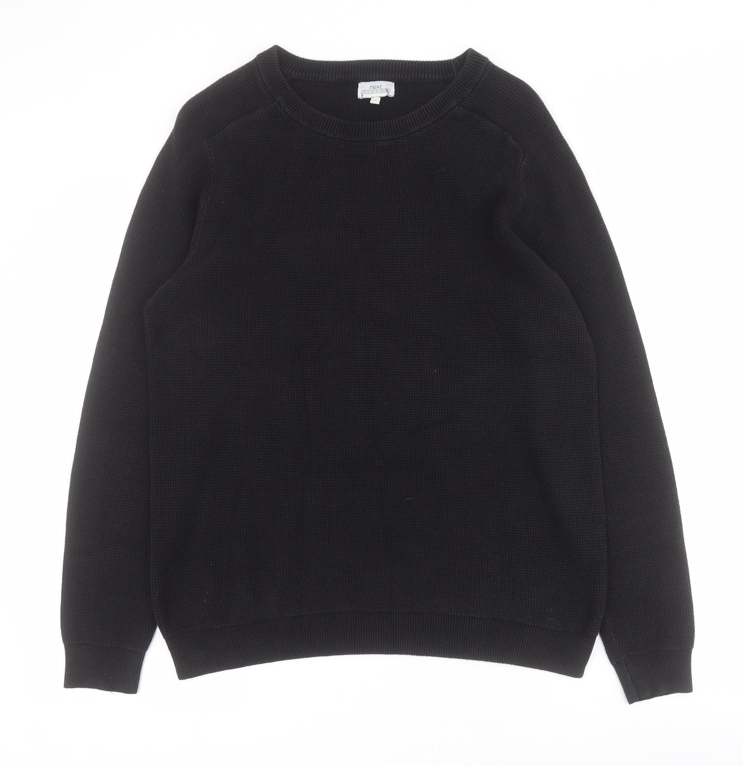 NEXT Mens Black Crew Neck  Cotton Pullover Jumper Size L